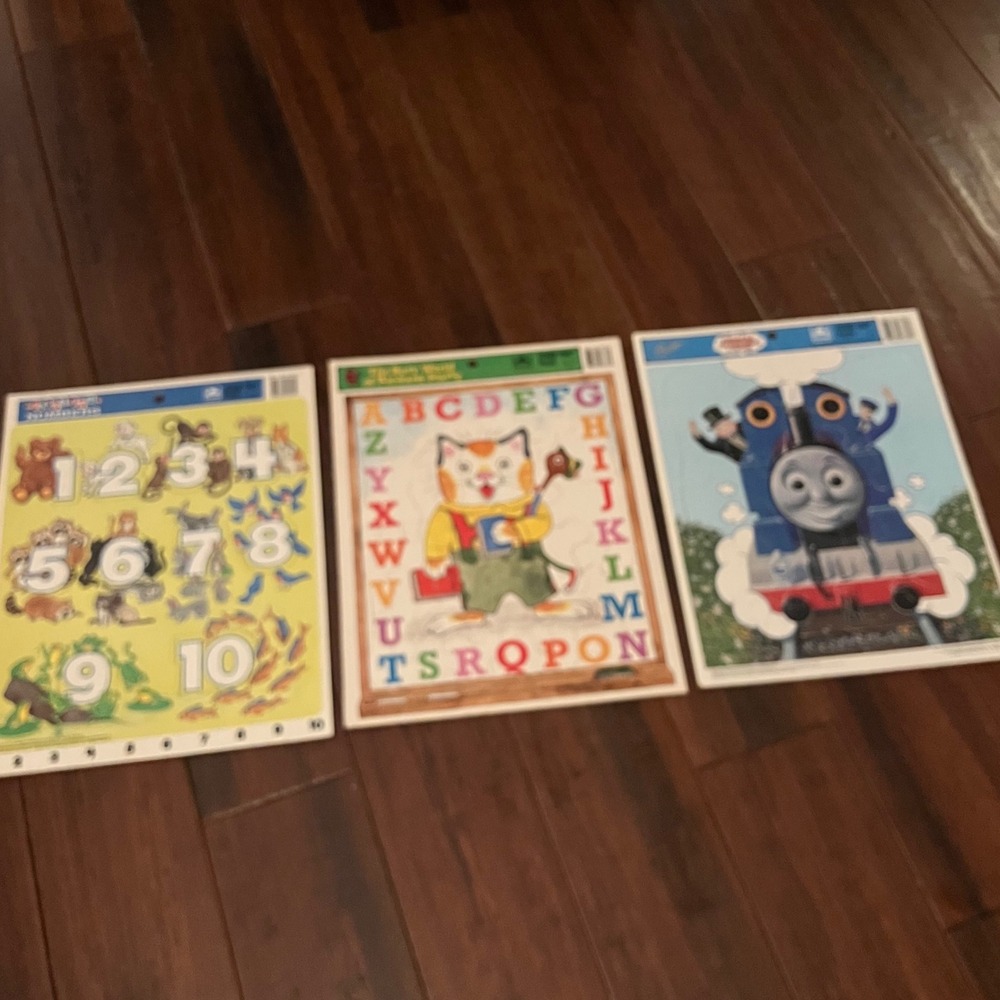 Vintage Golden Frame-Tray Puzzle Lot Thomas Richard Scarry First Fun Numbers 3pc
